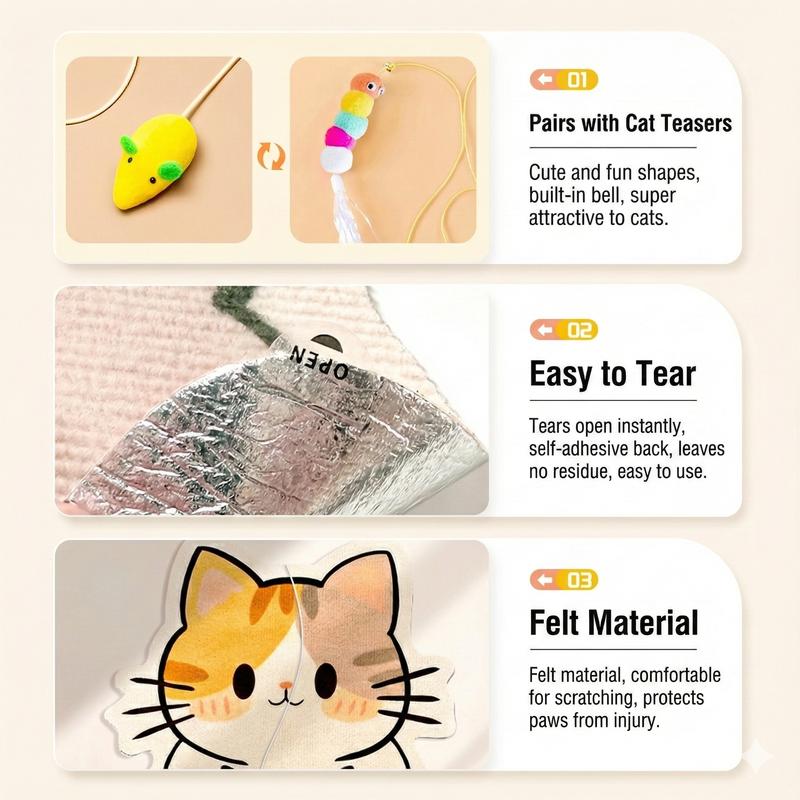 【Buy 1, Get Free Toy Mouse!】Cute Cat Scratcher Mat Kawaii Wall Protector Self-Adhesive Felt Scratch Pad for Indoor Cats