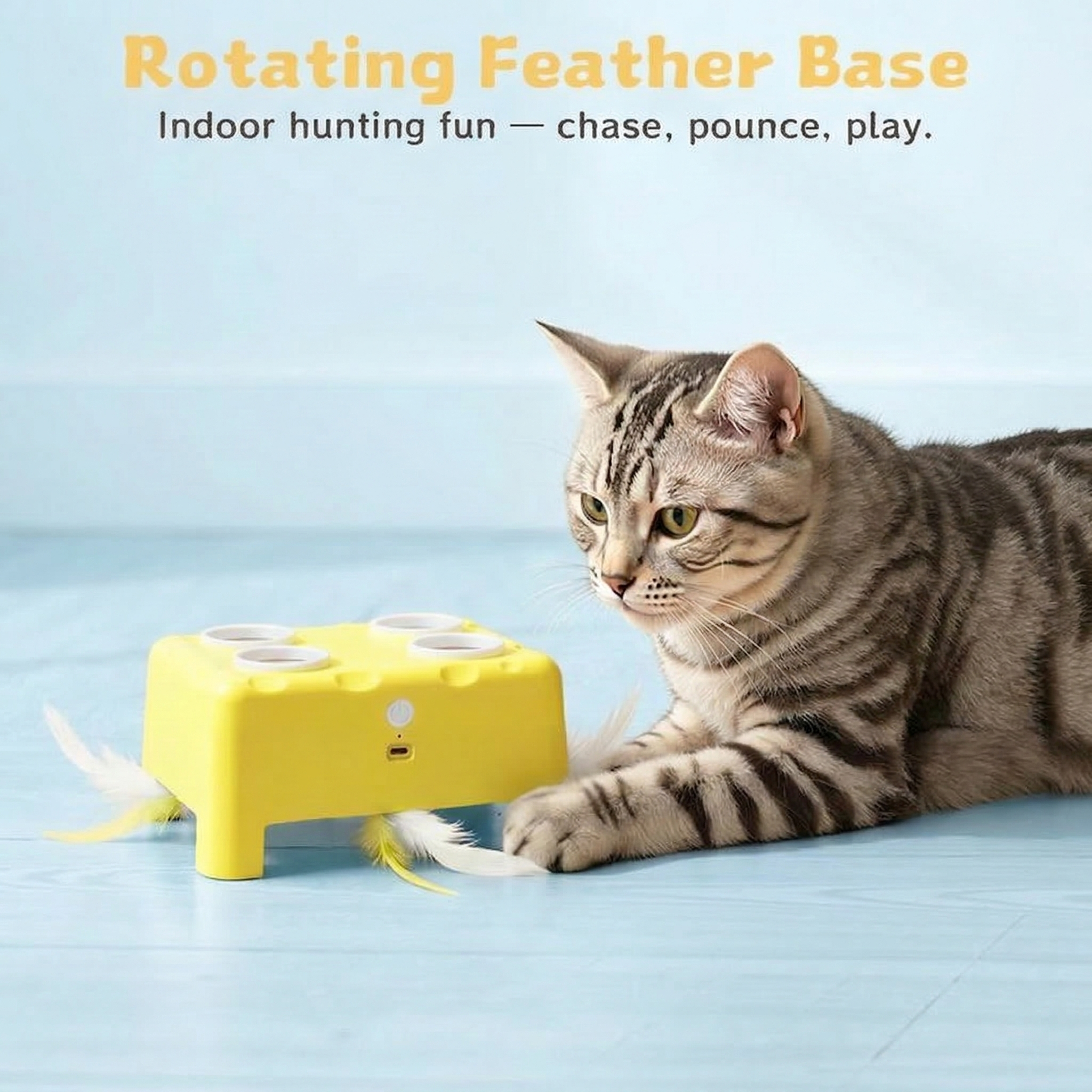 2-in-1 Cat Toys Interactive for Bored Indoor Cats, Automatic Electric Feather Cat Toy, 4 Holes Mole, Rotating Feather, USB Rechargeable