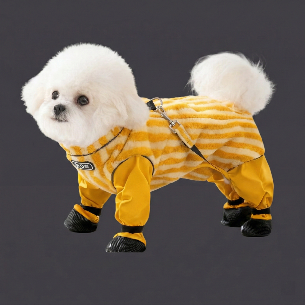 🐾 All-In-One Winter Adventure Dog Suit: Waterproof Coat + Cozy Flannel + Built-In Snow Boots