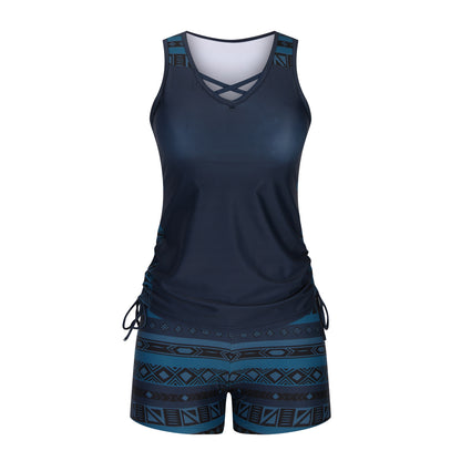 QIAWI Women's Tummy Control Tankini Set with Built-In Bra – Flattering Boho Swimwear with Shorts