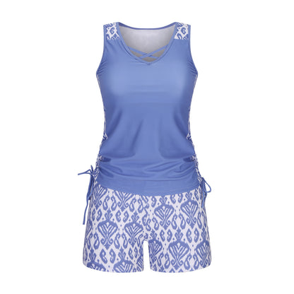 QIAWI Women's Tummy Control Tankini Set with Built-In Bra – Flattering Boho Swimwear with Shorts