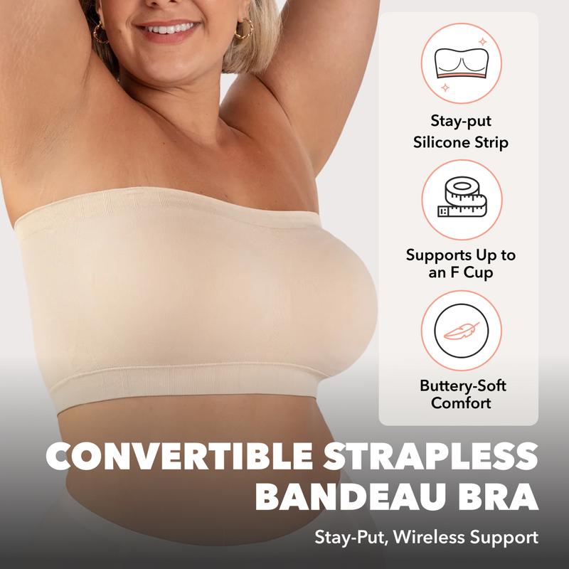 Clinclii Convertible Strapless Bandeau Bra with Wireless Comfort, Anti-Slip Grip & Removable Straps Fit Outfits