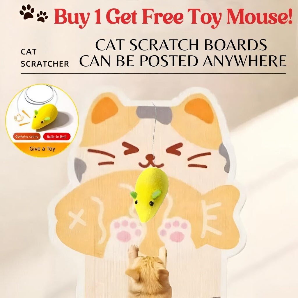 【Buy 1, Get Free Toy Mouse!】Cute Cat Scratcher Mat Kawaii Wall Protector Self-Adhesive Felt Scratch Pad for Indoor Cats