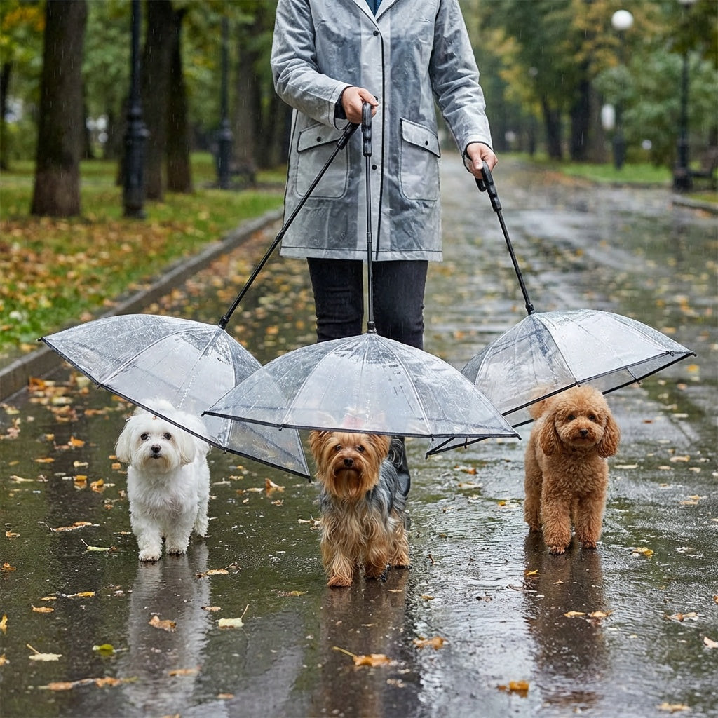 Transparent pet umbrella leash: Keep pets dry during walks.
