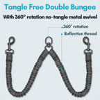 Dual Dog Leash, Double Dog Leash, 360 Swivel No Tangle Walking Leash, Shock Absorbing Bungee for Two Dogs